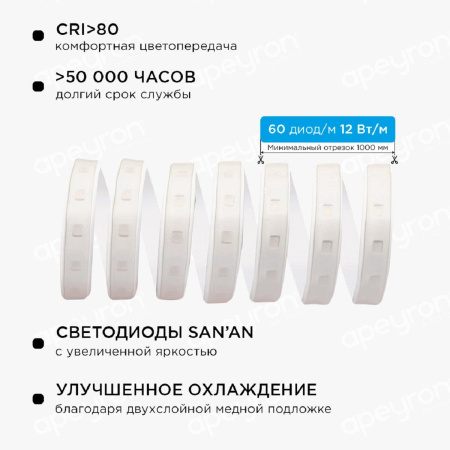 Светодиодная влагозащищенная лента Apeyron 12W/m 60LED/m 5050SMD разноцветная 25M 10-50