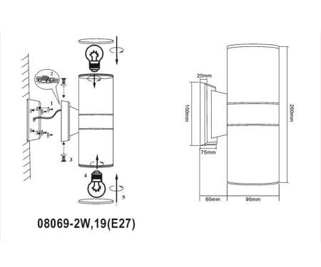 Настенный светильник уличный Kink Light Лоди 08069-2W,19(E27)