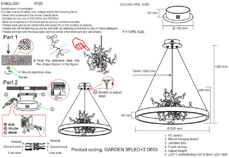 Подвесная люстра Crystal Lux GARDEN SPLED+3 D600 CHROME
