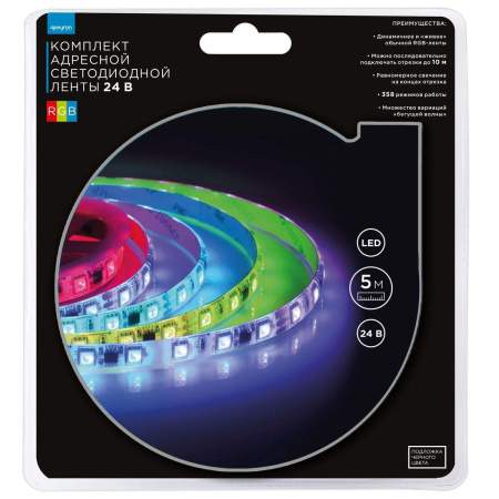 Комплект адресной светодиодной ленты Apeyron 14,4W/m 60LED/m 5050SMD RGB 5M 10-98