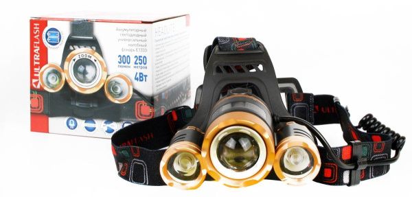 Налобный светодиодный фонарь Ultraflash Headlite аккумуляторный 100х90 300 лм E1333 13903