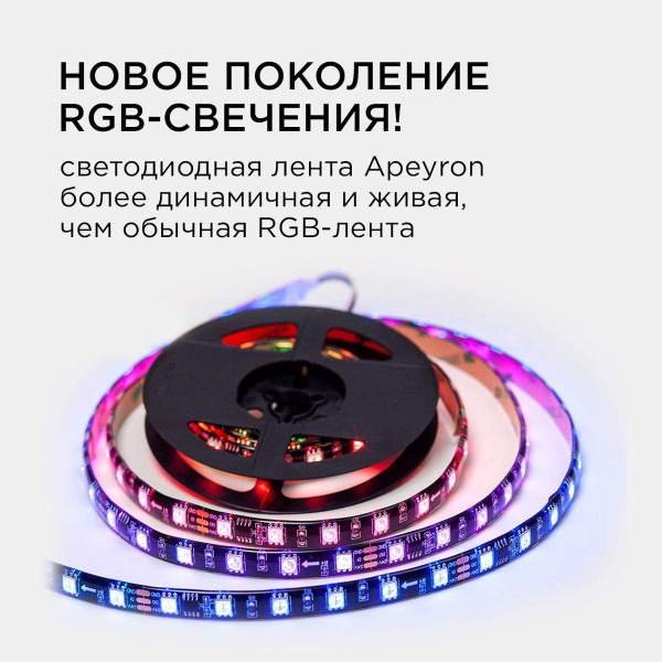 Комплект адресной светодиодной ленты Apeyron 14,4W/m 60LED/m 5050SMD RGB 2M 10-97