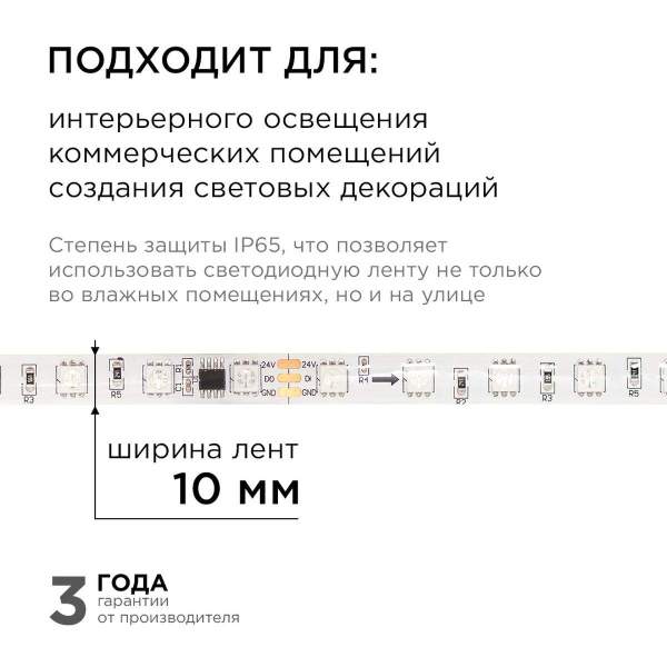 Комплект адресной светодиодной ленты Apeyron 14,4W/m 60LED/m 5050SMD RGB 2M 10-95