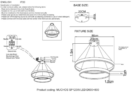 Подвесная люстра Crystal Lux MUCHOS SP123W LED D600+800 GOLD