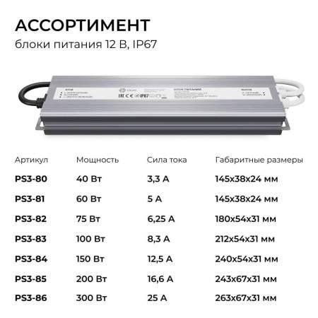 Блок питания OGM 12V 300W IP67 25A PS3-86