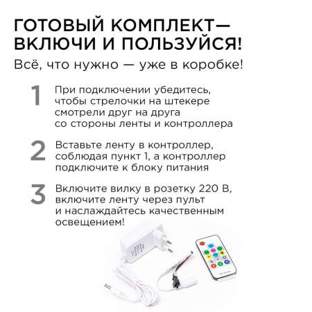 Комплект адресной светодиодной ленты Apeyron 14,4W/m 60LED/m 5050SMD RGB 2M 10-95