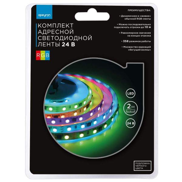 Комплект адресной светодиодной ленты Apeyron 14,4W/m 60LED/m 5050SMD RGB 2M 10-92