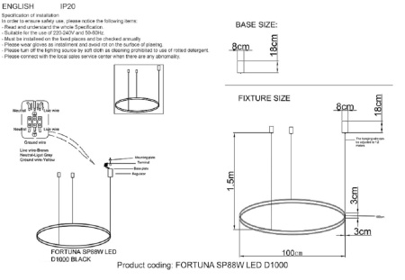 Подвесная люстра Crystal Lux FORTUNA SP88W LED D1000 BLACK