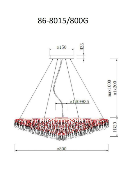 Подвесная люстра Garda Decor Капли 86-8015/800G