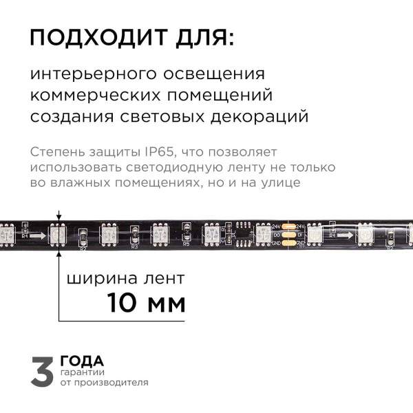 Комплект адресной светодиодной ленты Apeyron 14,4W/m 60LED/m 5050SMD RGB 2M 10-97