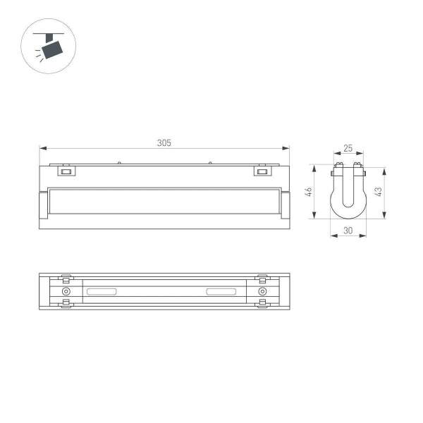 Трековый светодиодный светильник Arlight Mag-Vibe-Flat-Turn-L305-12W Warm3000 044443