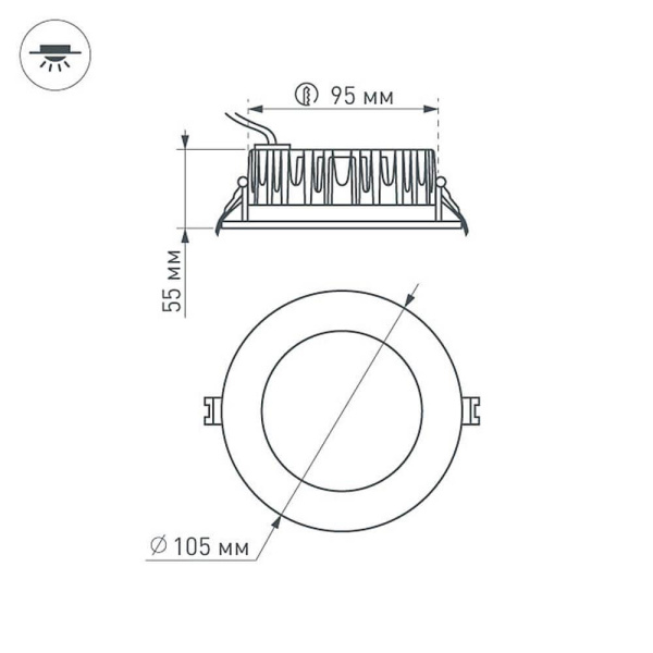 Встраиваемый светодиодный светильник Arlight LTD-105WH-Frost-9W Warm White 110deg 021067