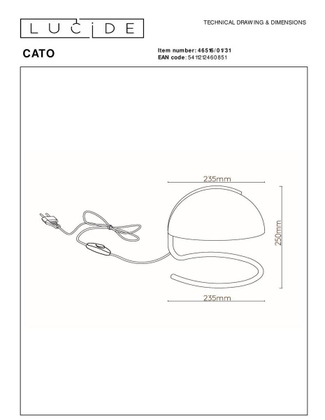 Настольная лампа Lucide Cato 46516/01/31