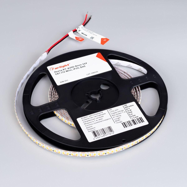 Светодиодная лента Arlight 6W/m 200Led/m 2835SMD теплый белый 5M RT-A200-8mm 24V Warm3000-CX1 046941
